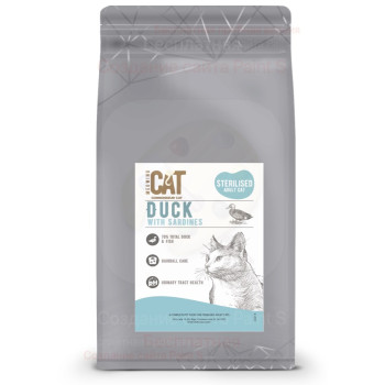 MEOWING CAT CONNOISSEUR CAT STERILISED DUCK with SARDINES 1.5 kg - BEZGRAUDU BARĪBA Sterilizētiem kaķiem ar pīli un sardīnēm